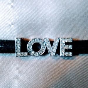 LOVE Leather and Crystal Choker Necklace